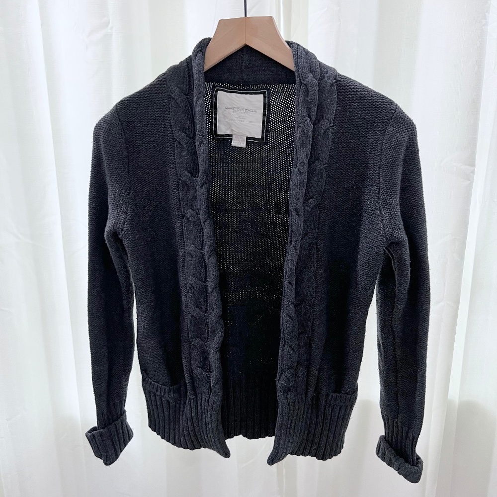 American Eagle Cozy Cotton Knitted Gray Cardigan